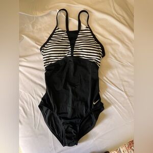 Nike Black and White Striped One-Piece Swimsuit